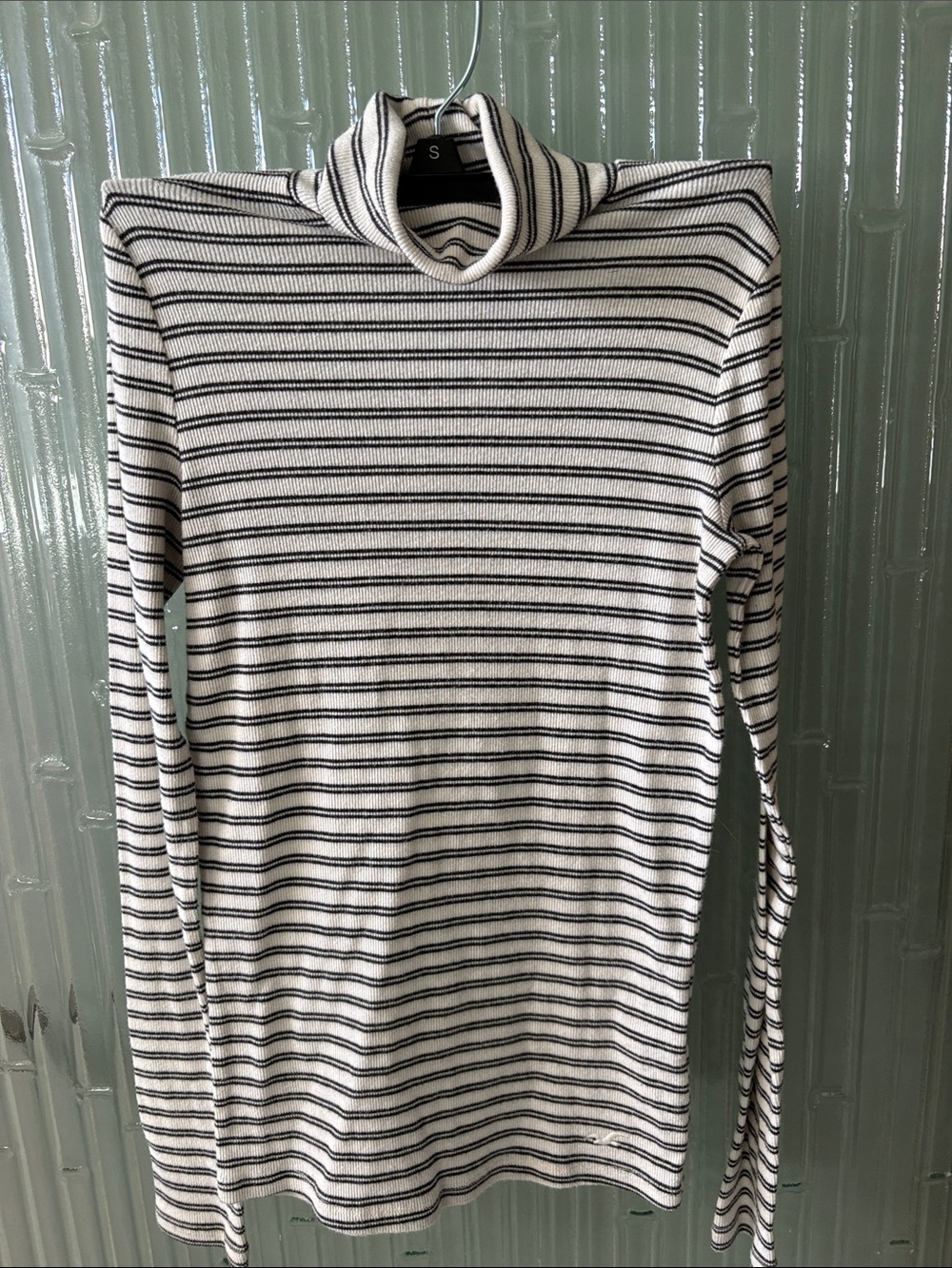 Hollister Black and White Striped Turtleneck Sweater